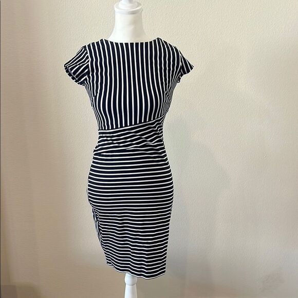 Chic Striped Black and White Dress - Picture 1 of 5